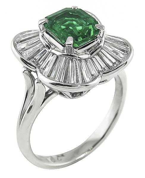 Estate 1.04ct Colombian Emerald 1.25ct Diamond Cocktail Ring