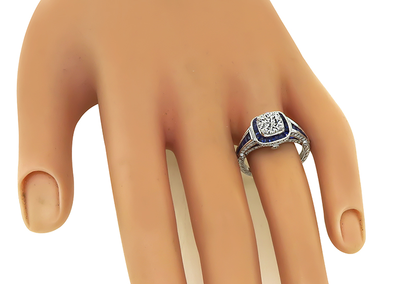 Estate 1.11ct Diamond Sapphire Engagement Ring