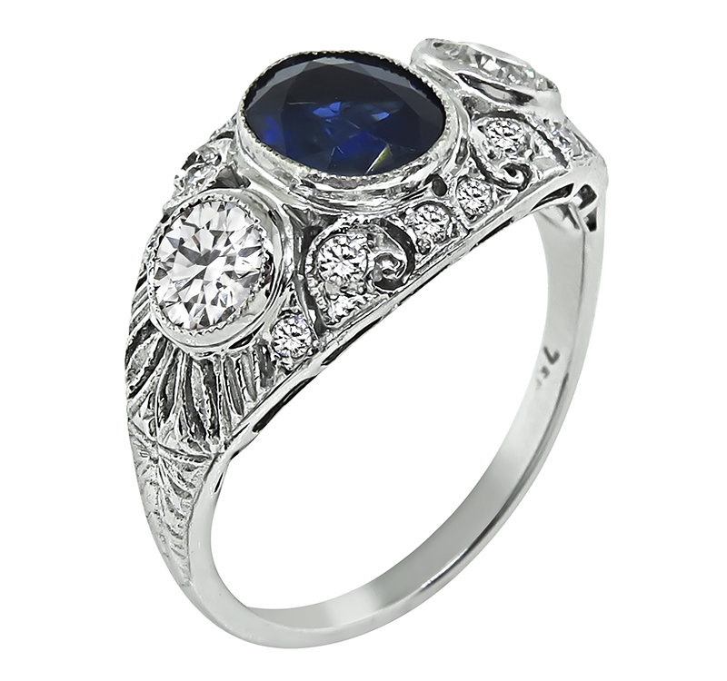 Estate 1.14ct Sapphire 0.82ct Diamond Ring