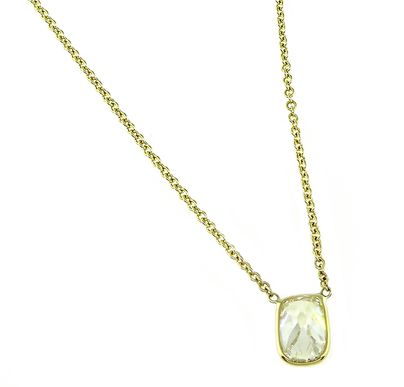 Estate 1.15ct Diamond Yellow Gold Solitaire Pendant Necklace