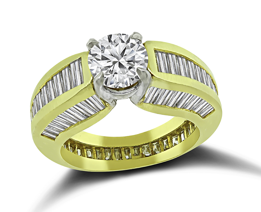 Estate 1.16ct Center Diamond 1.50ct Side Diamond Gold Engagement Ring