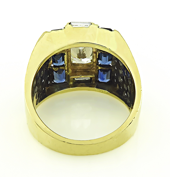 Estate 1.23ct Center Diamond 1.50ct Side Diamond Sapphire Gold Ring