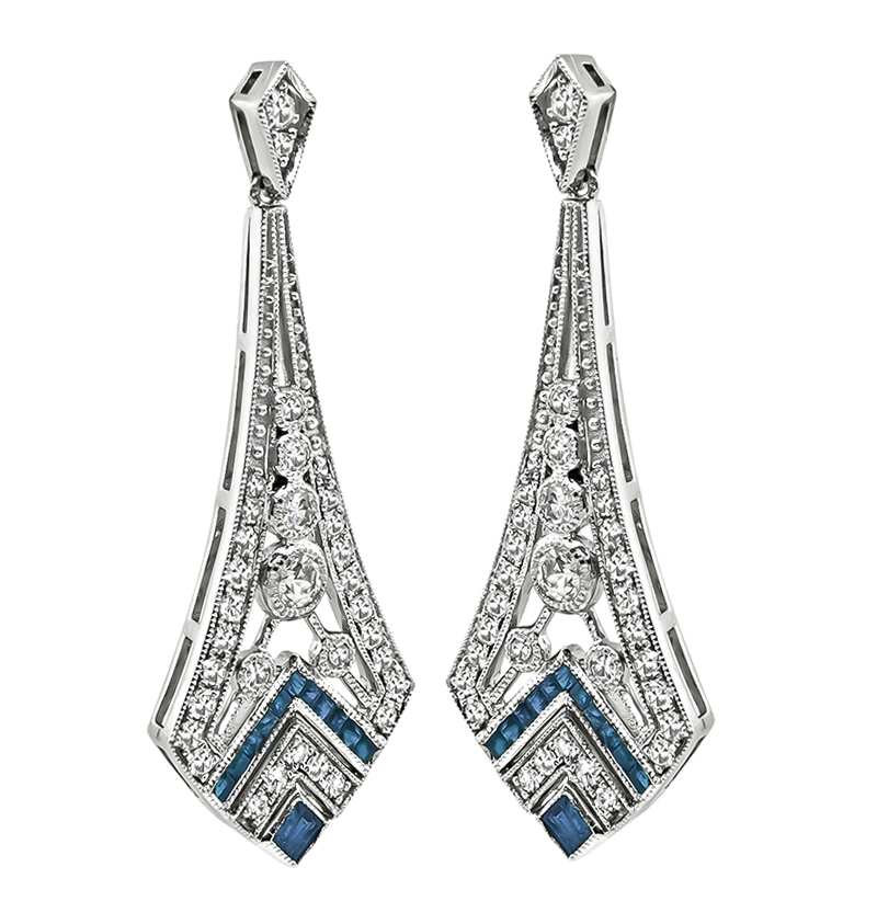 Estate 1.24ct Diamond 0.69ct Sapphire Chandelier Earrings