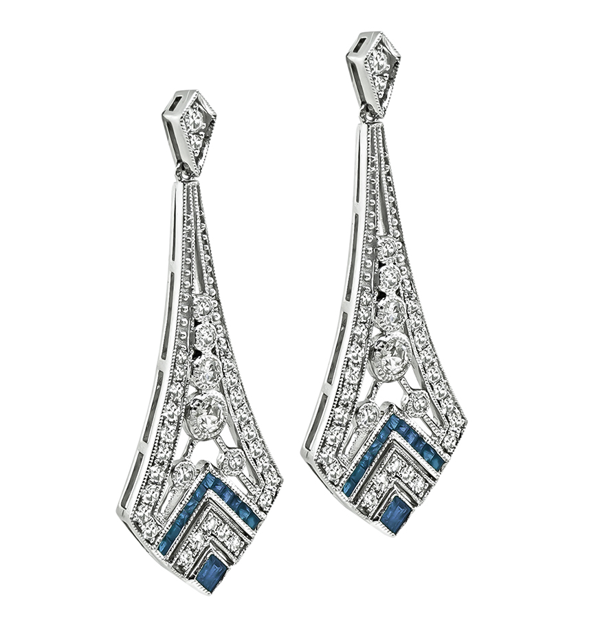 Estate 1.24ct Diamond 0.69ct Sapphire Chandelier Earrings