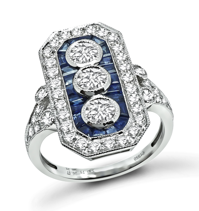 Estate 1.29ct Diamond 0.75ct Sapphire Ring