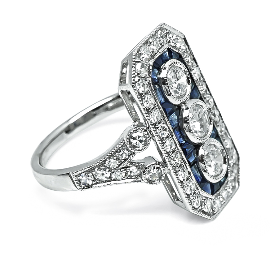 Estate 1.29ct Diamond 0.75ct Sapphire Ring