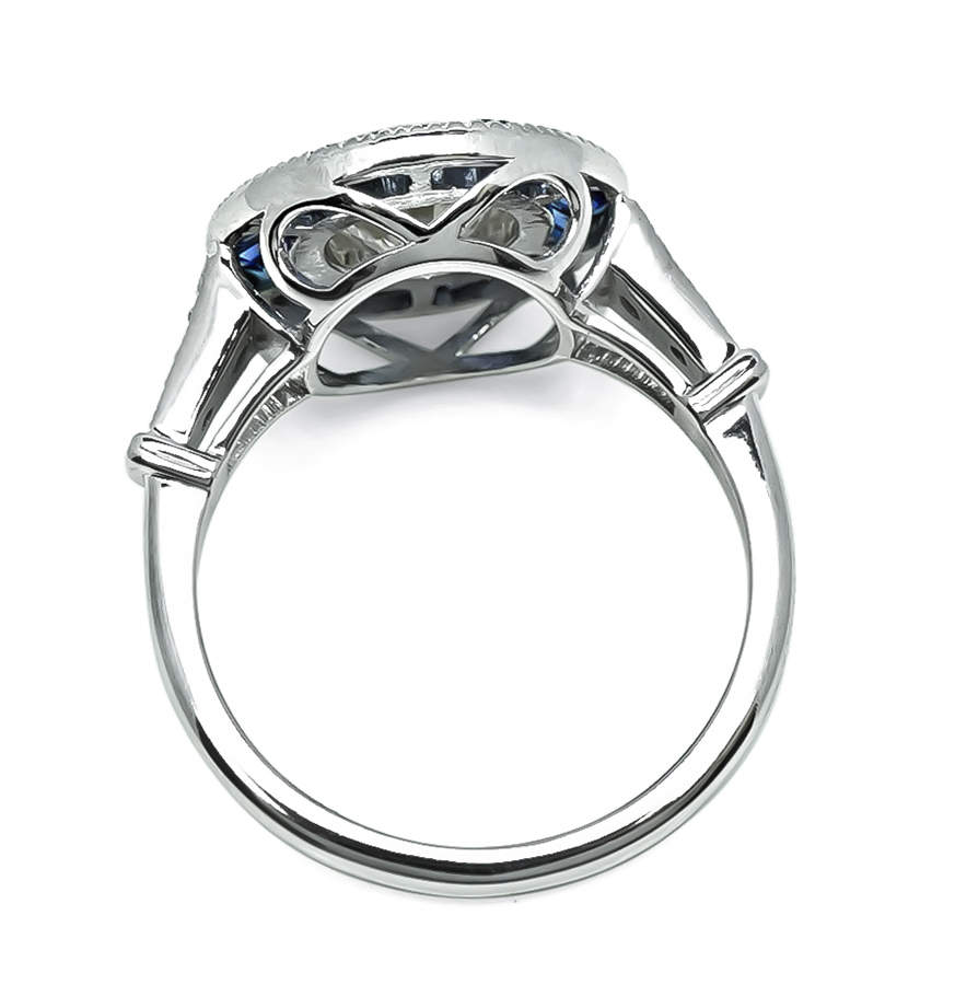 Art Deco Style 1.42ct Diamond Sapphire Halo Engagement Ring