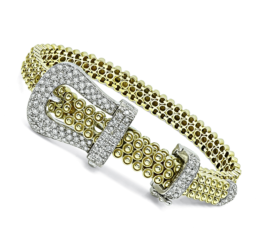 Estate 1.50ct Diamond Gold Belt Buckle Bracelet