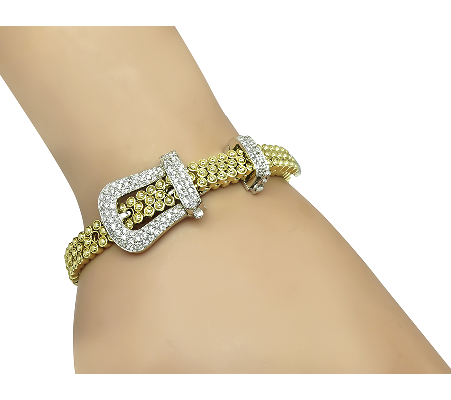 Estate 1.50ct Diamond Gold Belt Buckle Bracelet