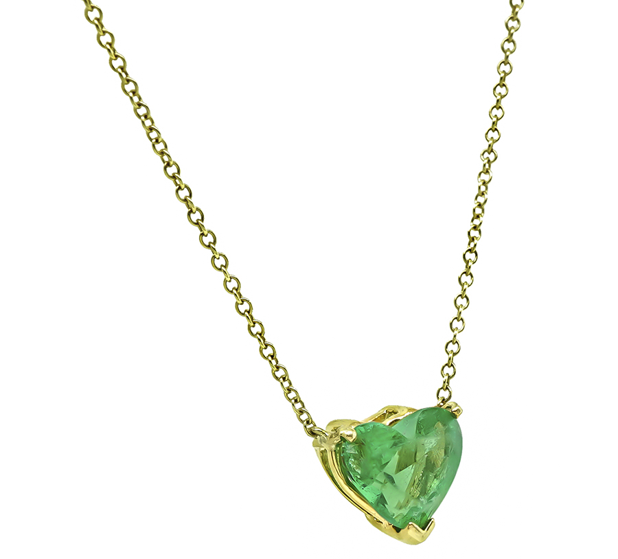 Estate 1.50ct Emerald Gold Heart Pendant Necklace