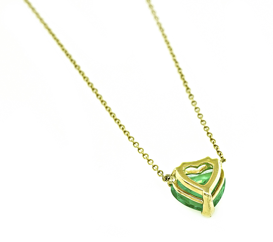 Estate 1.50ct Emerald Gold Heart Pendant Necklace