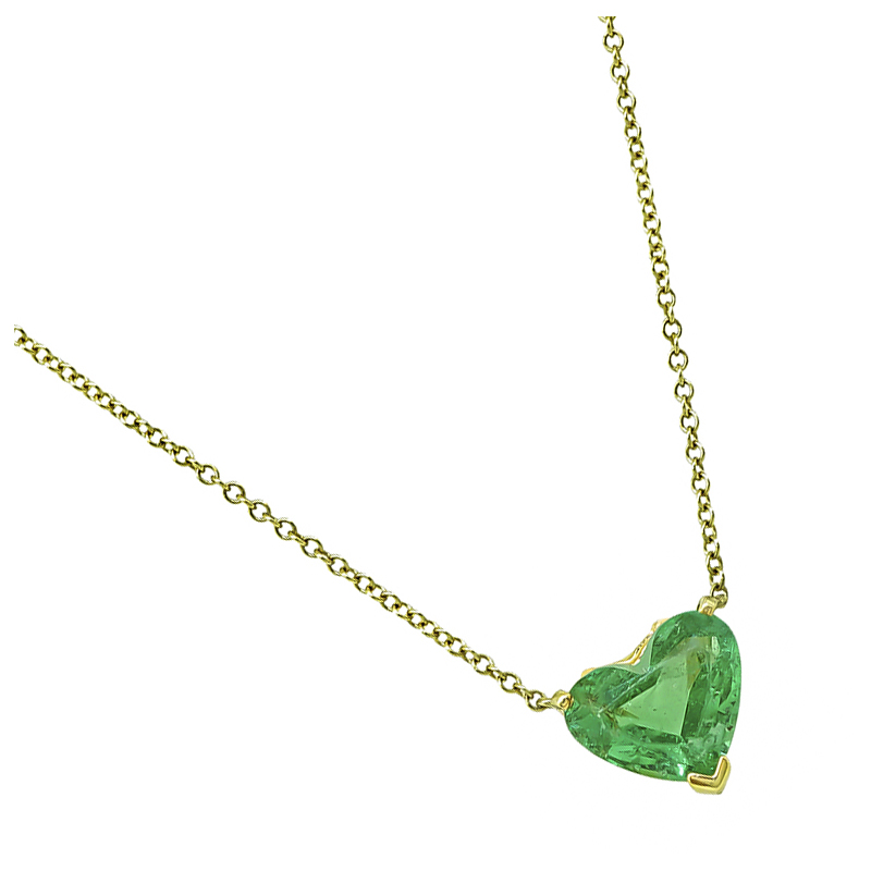 Estate 1.50ct Emerald Gold Heart Pendant Necklace