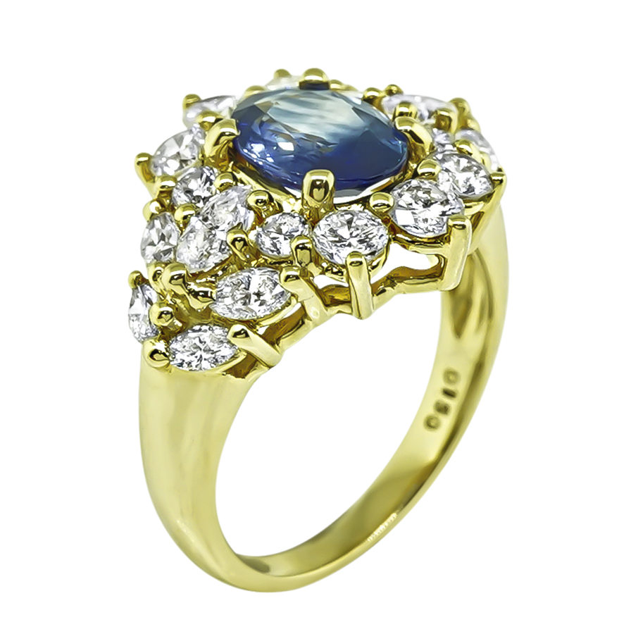 Estate 1.53ct Ceylon Sapphire 1.50ct Diamond Gold Ring