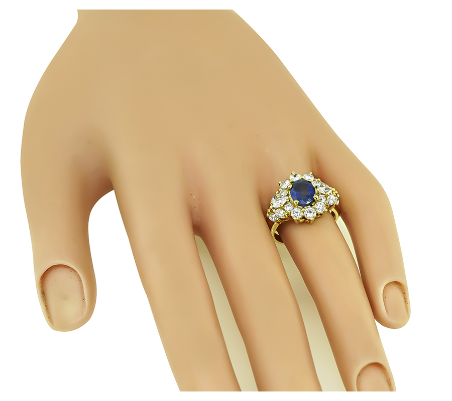 Estate 1.53ct Ceylon Sapphire 1.50ct Diamond Gold Ring