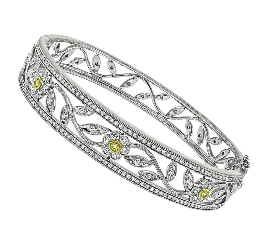 Estate 1.60ct Diamond 0.10ct Fancy Yellow Diamond Bangle