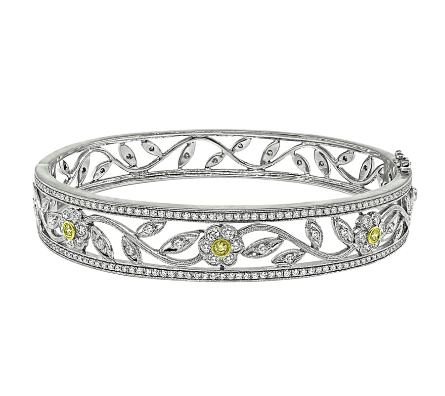 Estate 1.60ct Diamond 0.10ct Fancy Yellow Diamond Bangle