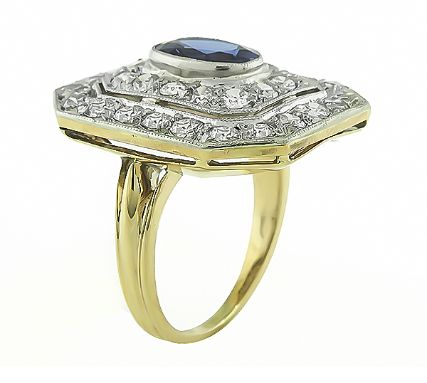 Art Deco 1.60ct Sapphire 1.75ct Diamond Ring