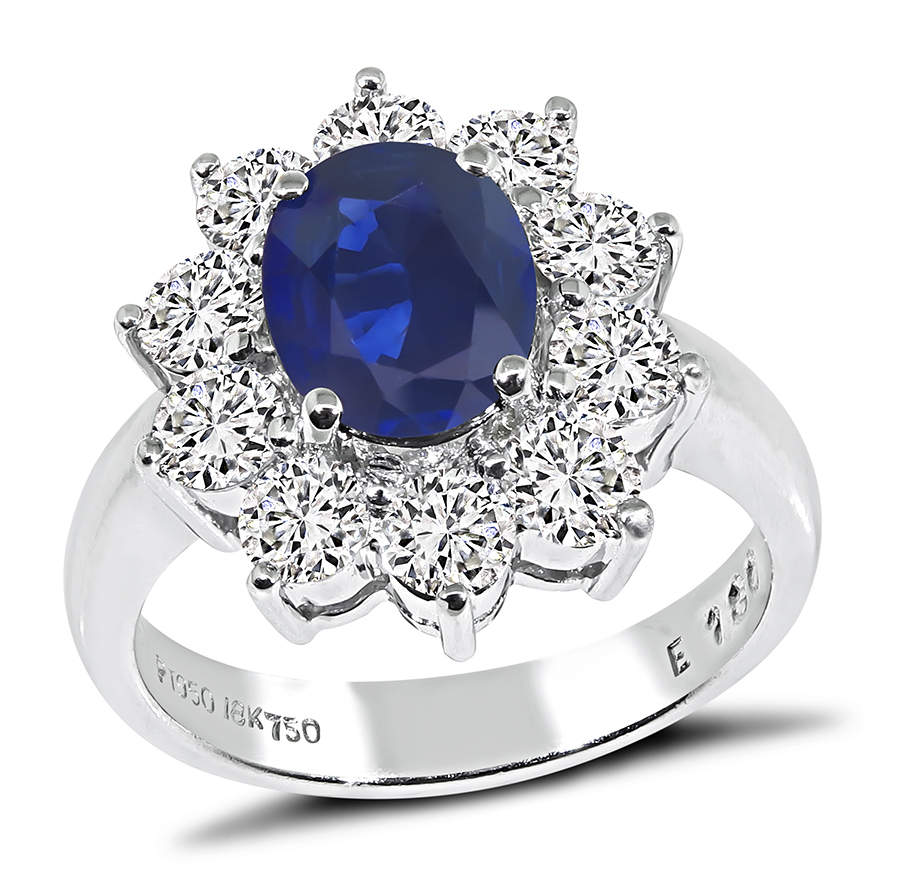 Estate 1.60ct Sapphire 1.50ct Diamond Engagement Ring