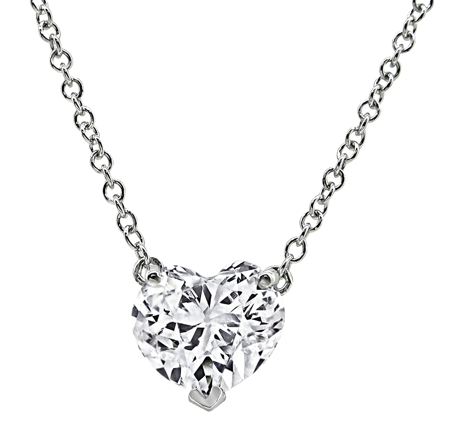 Estate 1.61ct Diamond Heart Solitaire Pendant Necklace