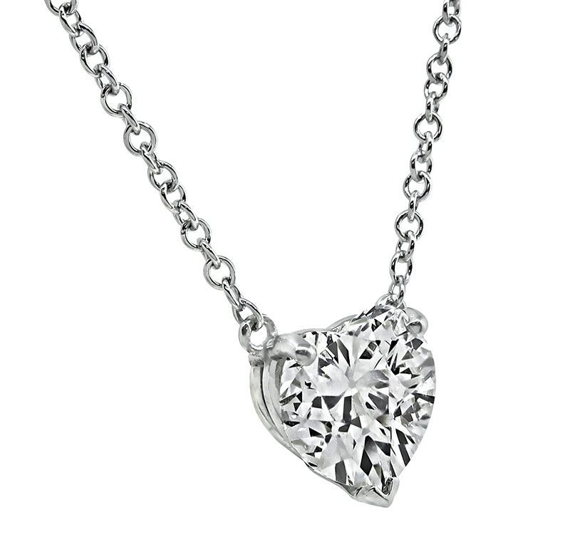 Estate 1.61ct Diamond Heart Solitaire Pendant Necklace