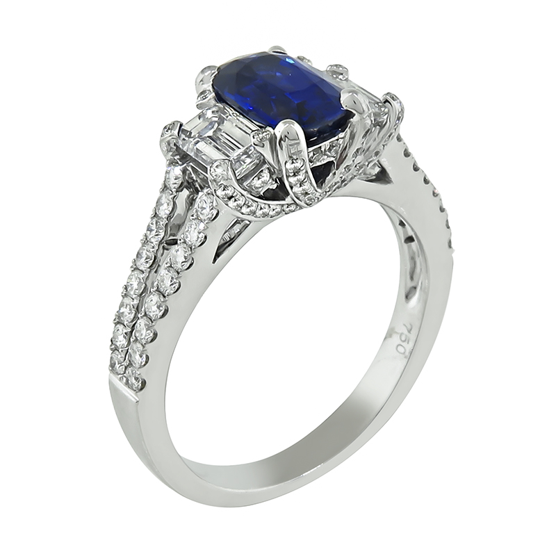 Estate 1.61ct Sapphire 1.80ct Diamond Engagement Ring