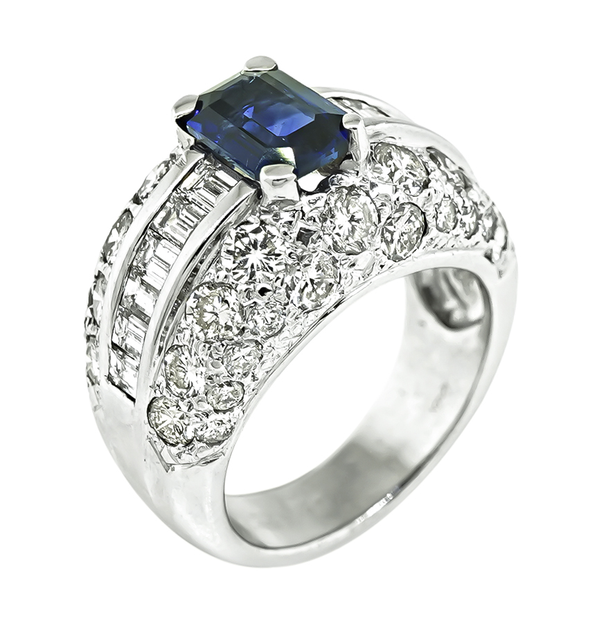 Estate 2.50ct Diamond 1.64ct Ceylon Sapphire Ring