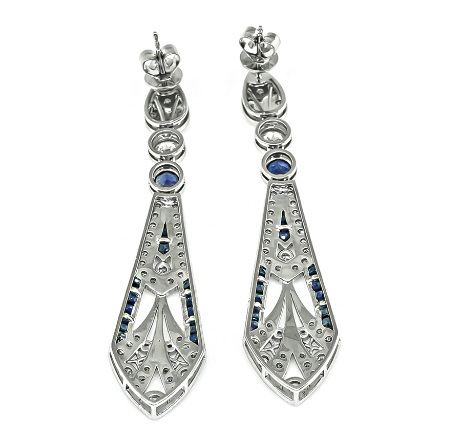 Estate 1.75ct Diamond 1.70ct Sapphire Drop Earrings