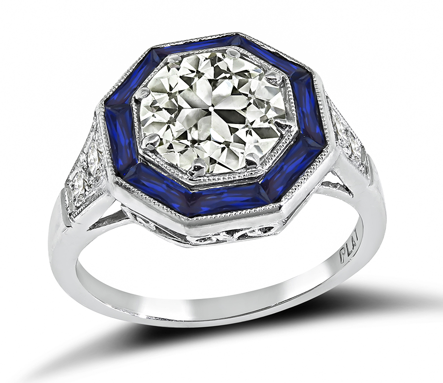 Estate 1.75ct Diamond Sapphire Engagement Ring