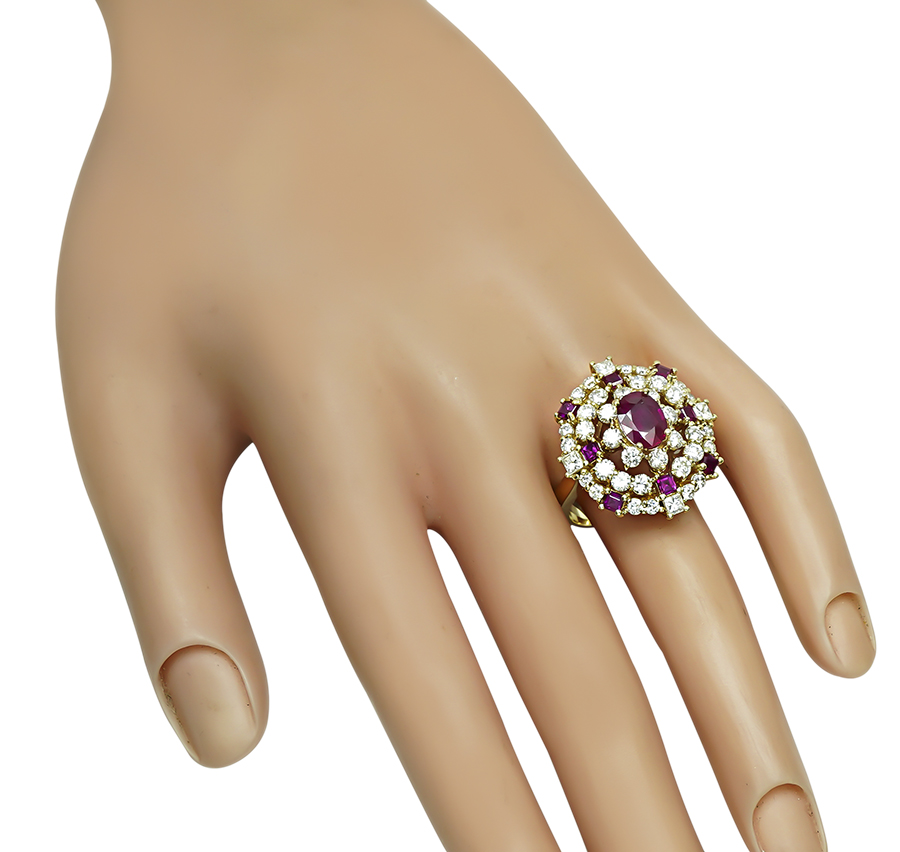 Estate 1.75ct Burma Ruby 2.00ct Diamond Gold Cocktail Ring