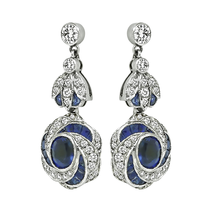 Estate 3.00ct Sapphire 1.00ct Diamond Dangling Earrings