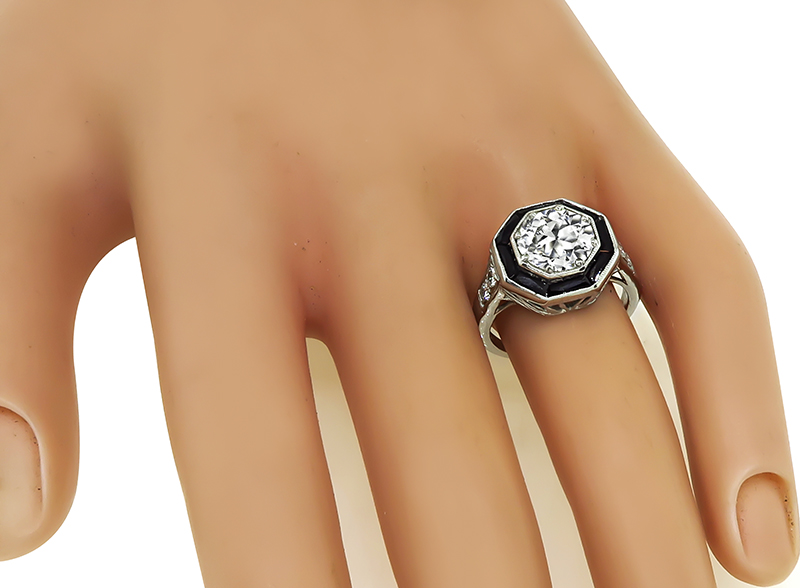 Estate 1.84ct Diamond Onyx Engagement Ring