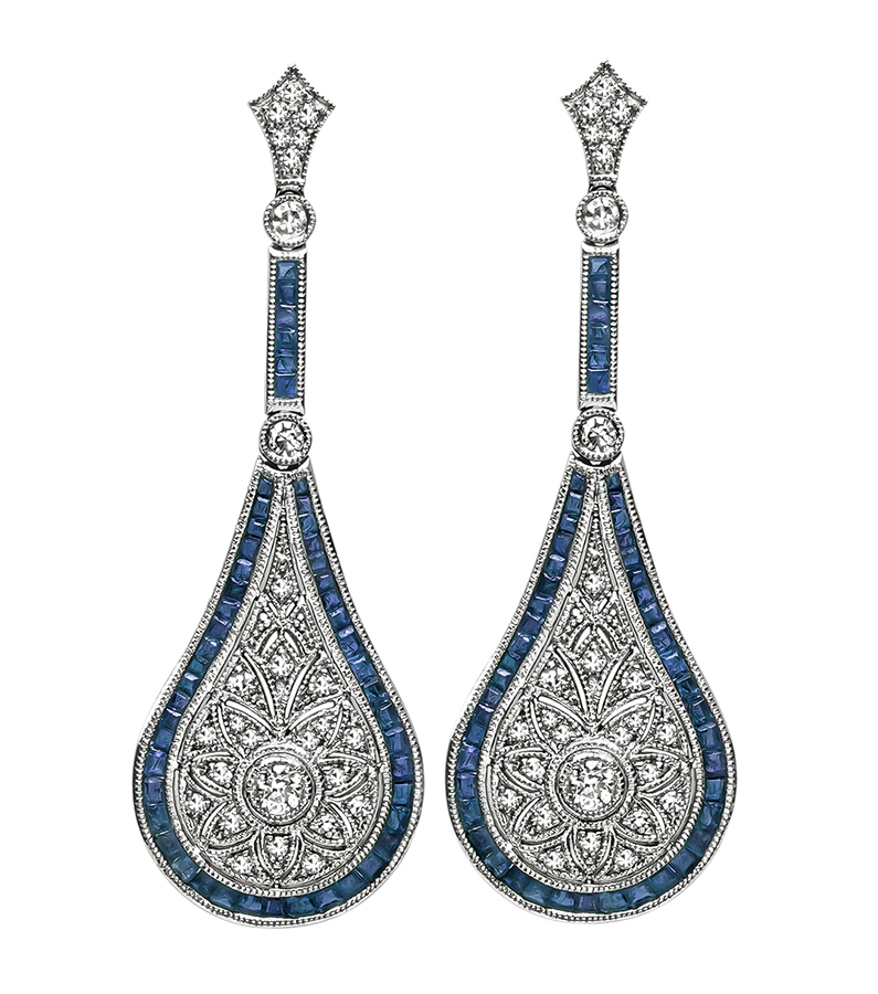 Estate 1.93ct Sapphire 0.68ct Diamond Drop Earrings