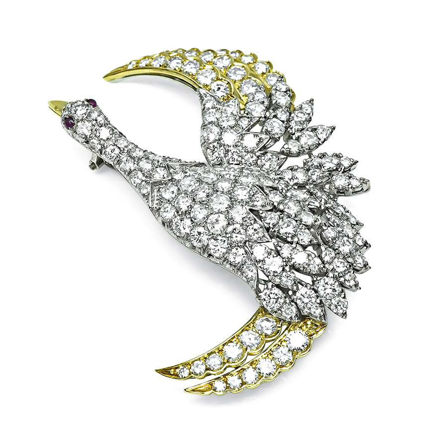 Estate 9.50ct Diamond Gold Swan Pin