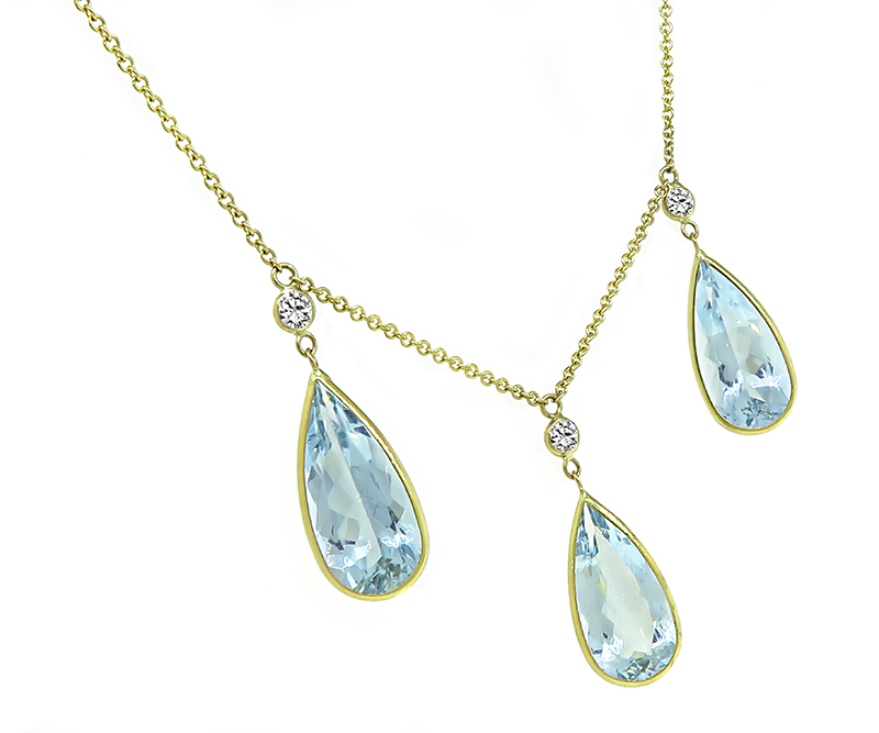 Estate 11.13ct Aquamarine Diamond Gold Necklace