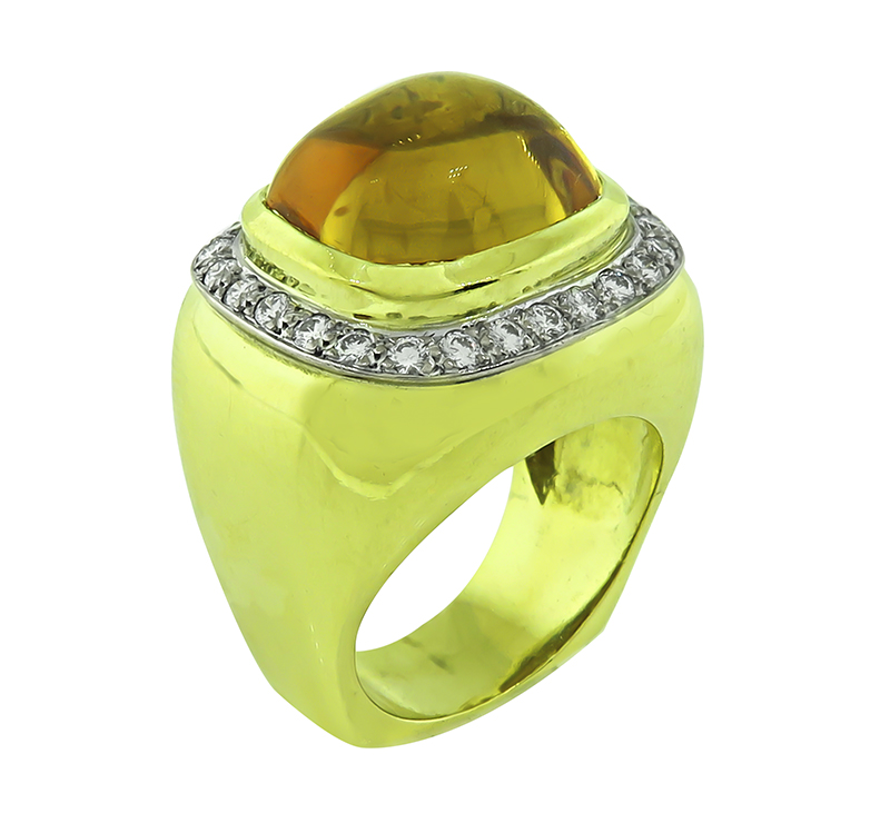 Estate 12.00ct Citrine 0.75ct Diamond Gold Ring