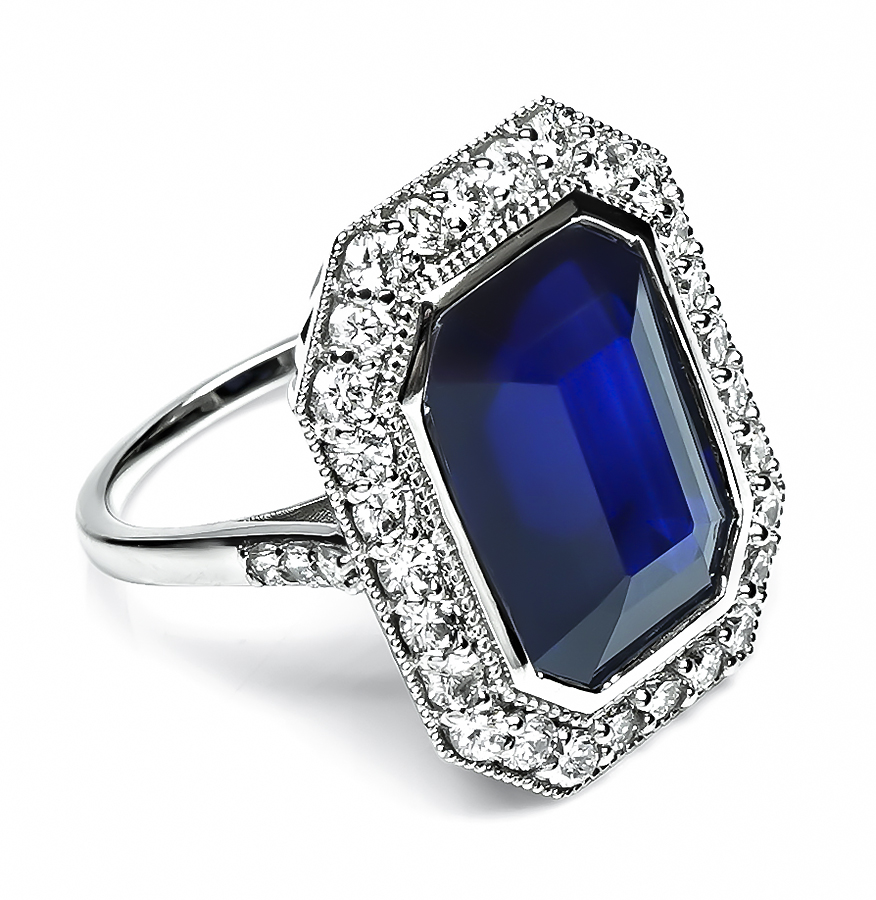 Estate 12.35ct Sapphire 1.25ct Diamond Engagement Ring