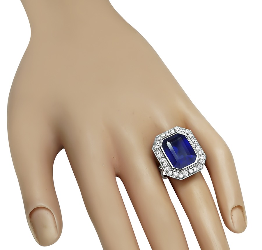 Estate 12.35ct Sapphire 1.25ct Diamond Engagement Ring