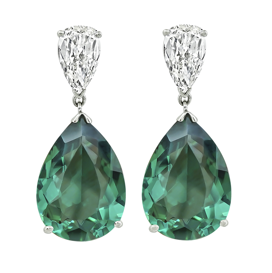 Estate 14.65ct Green Tourmaline 1.65ct Diamond Earrings