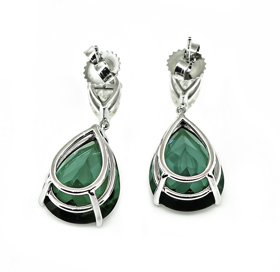 Estate 14.65ct Green Tourmaline 1.65ct Diamond Earrings