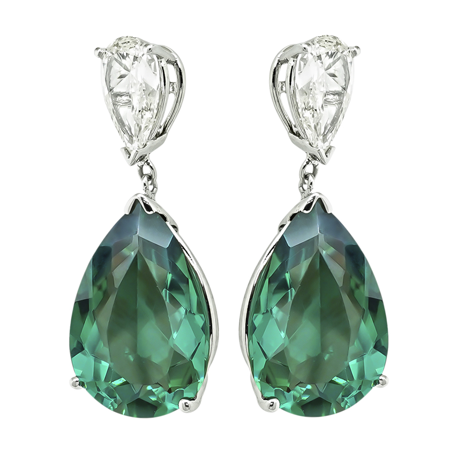 Estate 14.65ct Green Tourmaline 1.65ct Diamond Earrings