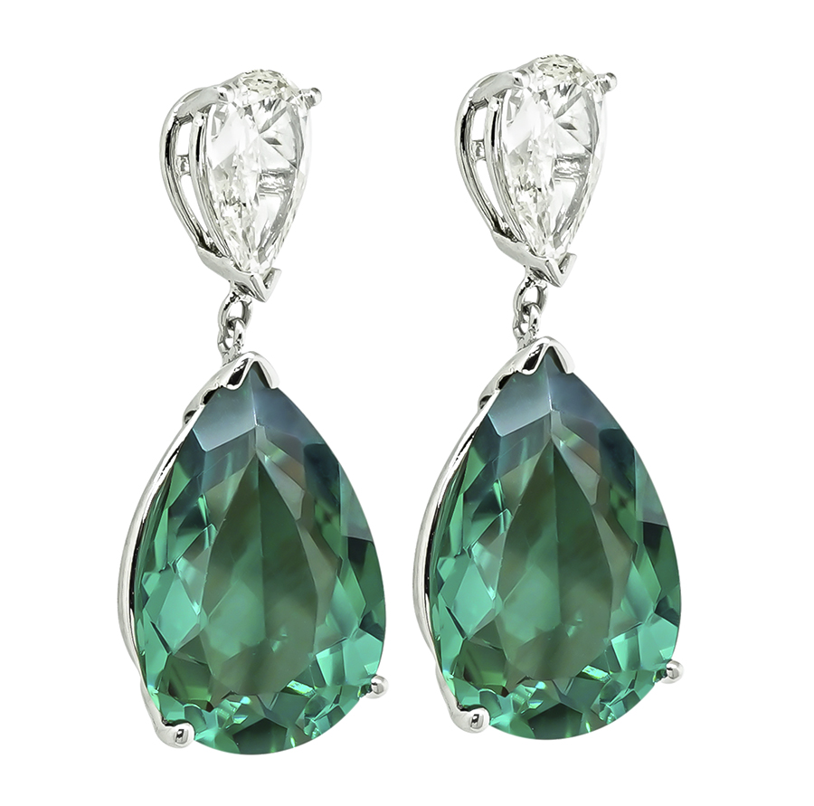 Estate 14.65ct Green Tourmaline 1.65ct Diamond Earrings