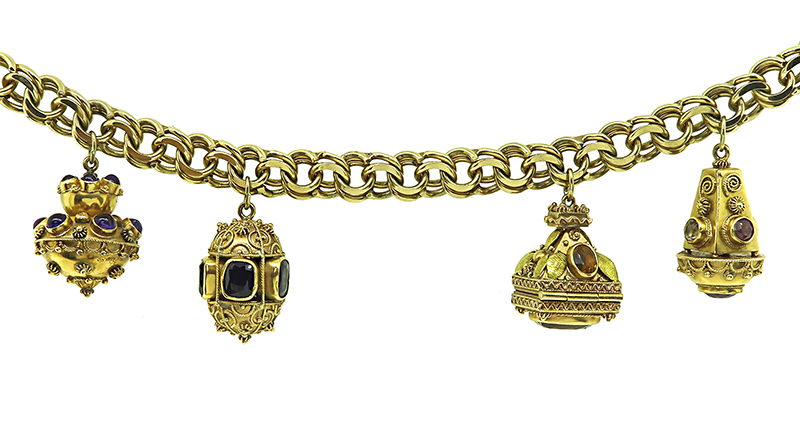 4 Pieces Novelty 18k and 14k Yellow Gold Charm Bracelet