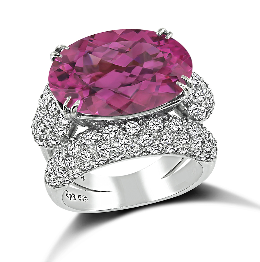 Estate 15.72ct Pink Sapphire 2.73ct Diamond Cocktail Ring