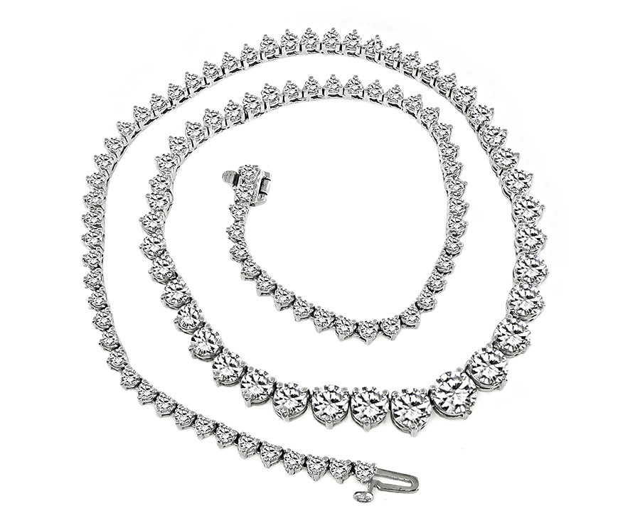 Estate GIA Certified 16.87ct Diamond Tennis Necklace