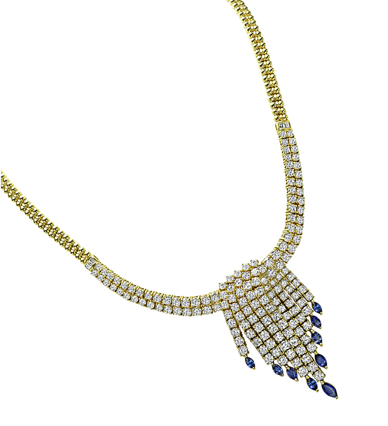 Estate 16.95ct Diamond 3.05ct Sapphire Gold Necklace