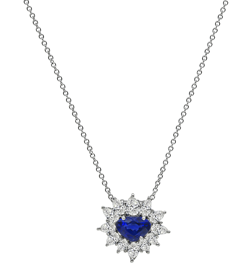 Estate 2.00ct Sapphire 2.00ct Diamond Heart Pendant Necklace