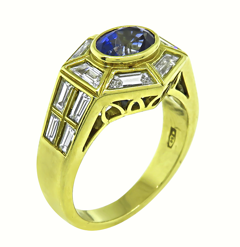 Estate 2.00ct Sapphire 1.25ct Diamond Gold Ring