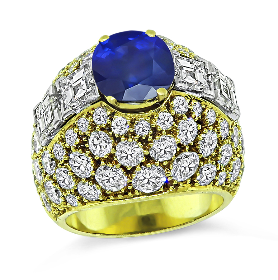 Estate 3.60ct Sapphire 5.75ct Diamond Gold Ring