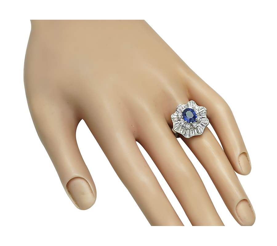 Estate 2.01ct Sapphire 2.00ct Diamond Ballerina Ring