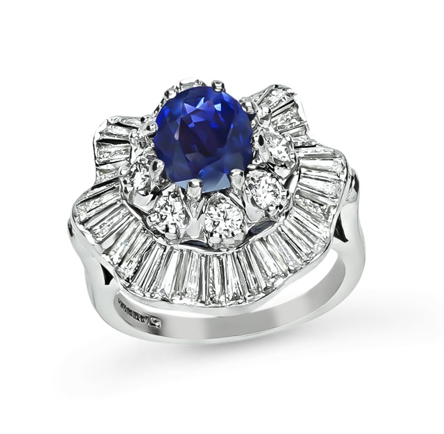 Estate 2.01ct Sapphire 2.00ct Diamond Ballerina Ring